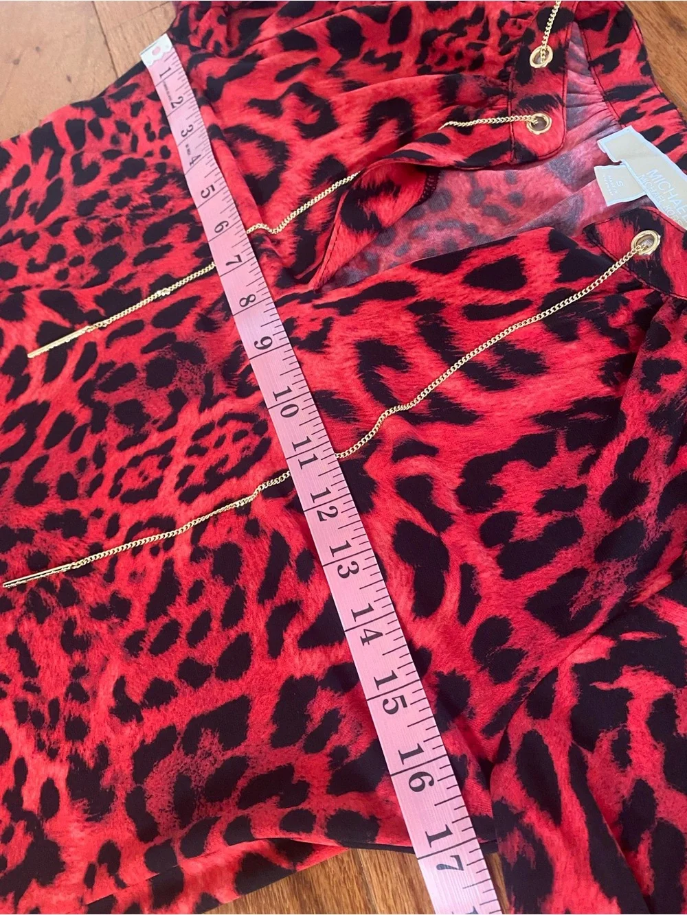 Michael Kors Red Leopard Print Chain Neck Sheath Dress Long Sleeve Sz S